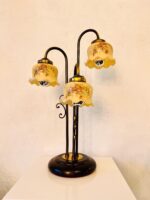 French 3-Arm Table Lamp – 60s Medusa Glass with Brass Base, Mid Century Modern Lighting - Image 3