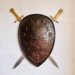 Copper & Brass Wall Shield with Crossed Swords – Vintage Wall Decor
