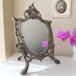 Gothic Table Mirror with Beveled Glass – Freestanding Vintage Metal Frame - Image 3