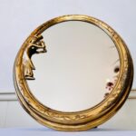 French Tabletop Vanity Mirror – Oval Brass Frame, Free-Standing Rococo Style - Image 3