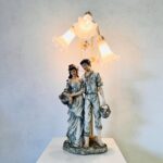 Victorian Couple Table Lamp with 3 Lily Shades – Romantic Figurine Light