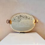 Murano Glass Mirror Tray – Oval Vanity Display, Gilded Filigree Handles, Mid Century Italian Décor - Image 3