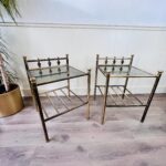 Brass and Glass Nesting Tables – Hollywood Regency Side Table Set, Mid Century Glam Nightstands - Image 3