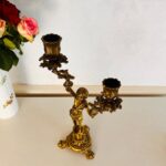 Bronze 2-Arm Candleholder – Aged Patina Table Candelabra, Elegant Vintage Centerpiece Decor - Image 4