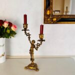 Bronze 2-Arm Candleholder – Aged Patina Table Candelabra, Elegant Vintage Centerpiece Decor