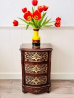 Italian Inlaid Wood Cabinet – 3 Drawers, Brass Pulls, Marquetry Detail - Image 2