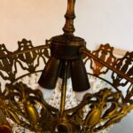 French Crystal Tent Chandelier – Button Style Bag Pendant Light, 5-Arm Brass Frame - Image 8