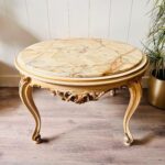 Baroque Marble Coffee Table – Ornate Carved Wood Base, 60s Classic Statement - Image 4