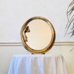French Tabletop Vanity Mirror – Oval Brass Frame, Free-Standing Rococo Style