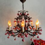 Floral Tole Chandelier – 8 Arm Light Fixture with Pink Roses, Romantic Cottage Style - Image 6