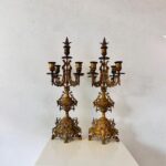 Pair of Antique Bronze Candleholders – French Baroque Style Table Decor