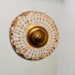 French Crystal Tent Chandelier – Button Style Bag Pendant Light, 5-Arm Brass Frame - Image 7