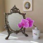 Gothic Table Mirror with Beveled Glass – Freestanding Vintage Metal Frame - Image 2