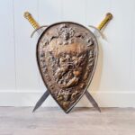 Copper Brass Wall Shield with Crossed Swords – Medieval Style Vintage Decor