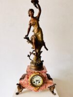French Mantel Clock with Sculpture and Oil Lamp – Retour Des Hirondelles Belin - Image 2