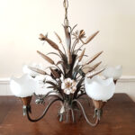 Italian Tole Chandelier – Hollywood Regency Wheat Sheaf Ceiling Light - Image 2