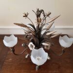 Italian Tole Chandelier – Hollywood Regency Wheat Sheaf Ceiling Light - Image 3