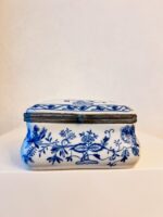 Porcelain Jewelry Box – Blue Onion Danube Design, Hand Painted Vintage Keepsake