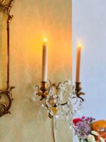 Pair of French Crystal Wall Sconces –Art Nouveau Style Lighting with Brass Arms - Image 2