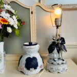 Vintage Cobalt Blue Porcelain Table Lamp: 80s Gold Trim Accent Light - Image 8