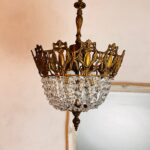 French Crystal Tent Chandelier – Button Style Bag Pendant Light, 5-Arm Brass Frame - Image 2