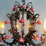 Floral Tole Chandelier – 8 Arm Light Fixture with Pink Roses, Romantic Cottage Style - Image 9