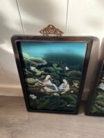 Pair of Lacquered Wood Panels – Geishas and Mountain Landscapes, Midcentury Asian Wall Decor - Image 6