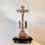 Glass Dome Crucifix – Vintage Standing Cross Display with Ornate Brass Base - Image 2
