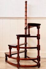 Carved Wood Spiral Library Ladder – Four Tiers, Antique Semi-Circular Design - Image 3