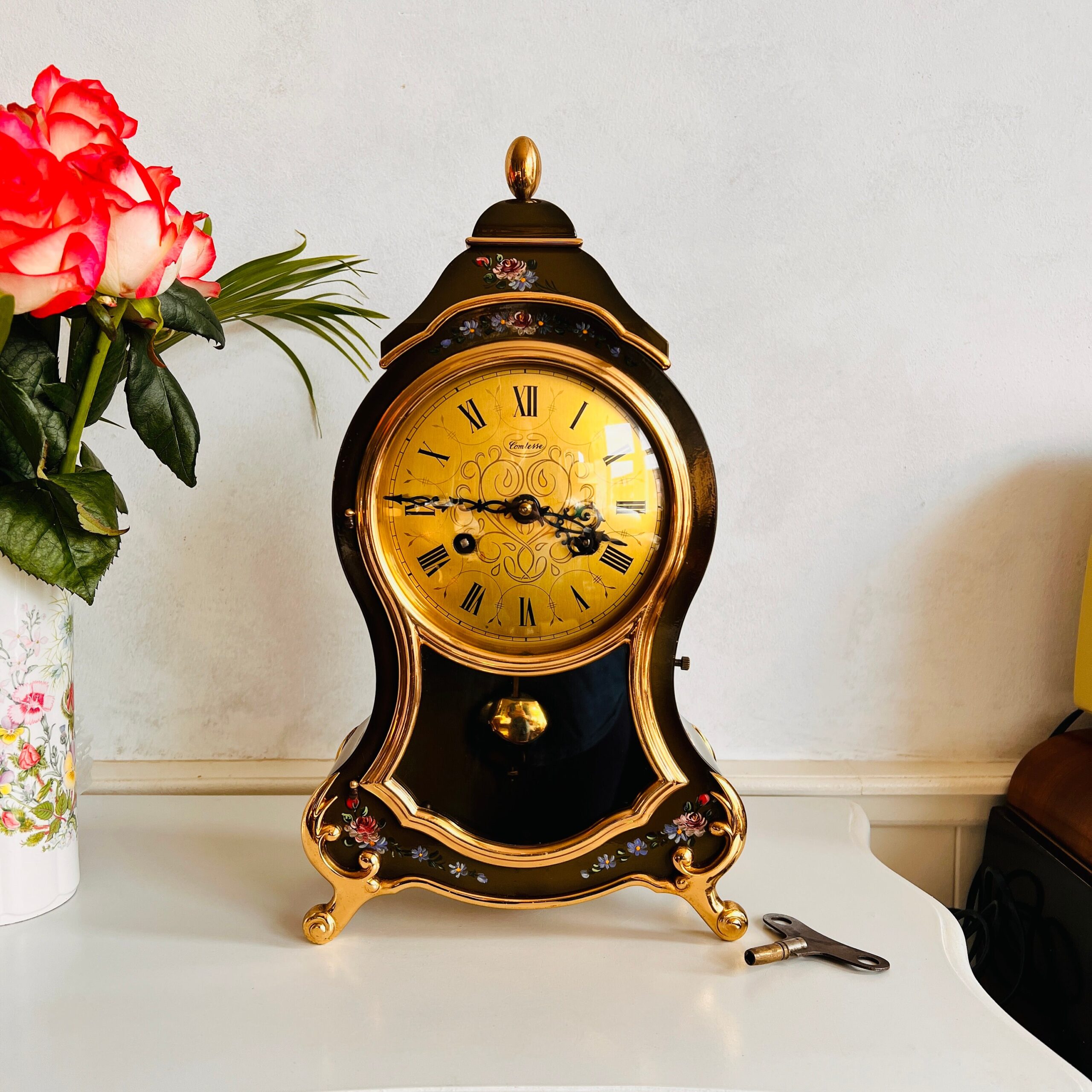 a3c5cf69-a826-5a65-af2f-c05498a1bb87.jpg Bracket Mantel Clock with Pendulum – Comtesse Brass Shelf Clock, Fireplace Decor, Midcentury Charm - Image 1