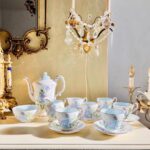 Paragon Blue Moon Tea Cup Trio: English Bone China, Floral Gold Accent