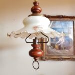 Mid Century Pendant Light – Opaline Glass Globe with Wood Handle, Pull Down Ceiling Lamp - Image 3