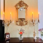 Pair of French Crystal Wall Sconces –Art Nouveau Style Lighting with Brass Arms