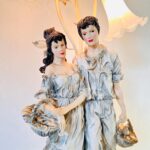 Victorian Couple Table Lamp with 3 Lily Shades – Romantic Figurine Light - Image 3