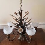 Italian Tole Chandelier – Hollywood Regency Wheat Sheaf Ceiling Light - Image 5