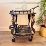 Mid Century Bar Cart – Wooden Serving Trolley on Wheels, Side Table Storage