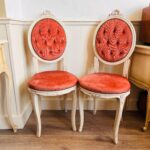 Louis XV Carved Wood Chairs: Quilted Pink French Vanity Seating - Image 2