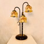 French 3-Arm Table Lamp – 60s Medusa Glass with Brass Base, Mid Century Modern Lighting