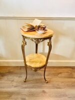 Hollywood Regency Marble Pedestal Table – Onyx Stone Side Table, Tall Accent for Glam Decor