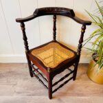 Wood and Rattan Corner Chair – Mid Century Accent Chair, Small Vintage Side Chair - Image 3