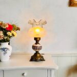 Porcelain Table Lamp with Ruffled Shade – Fenton Style Bedroom or Boudoir Light