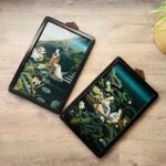 Pair of Lacquered Wood Panels – Geishas and Mountain Landscapes, Midcentury Asian Wall Decor