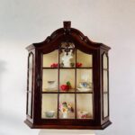 Dutch Wooden Wall Cabinet – Vintage Glass Display Case with Key, Hanging Curio Cupboard