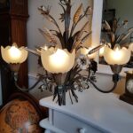 Italian Tole Chandelier – Hollywood Regency Wheat Sheaf Ceiling Light