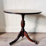 Round Wood Side Table – Mid Century Accent Table with Curved Legs, Warm Walnut Finish - Image 2