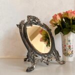 Vintage Beveled Mirror Freestanding Silver Plated Frame Mod Depose Signed Pavot - Image 2