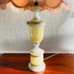 Genuine Alabaster Table Lamp with Fringe Shade – Cream Stone Base, Mid Century Accent Lighting - Image 5