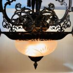 6-Arm Brass Chandelier with Depart de Peche Signed E. Moisant Inspired Lighting - Image 5
