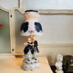 Vintage Cobalt Blue Porcelain Table Lamp: 80s Gold Trim Accent Light