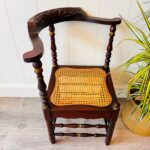 Wood and Rattan Corner Chair – Mid Century Accent Chair, Small Vintage Side Chair - Image 2